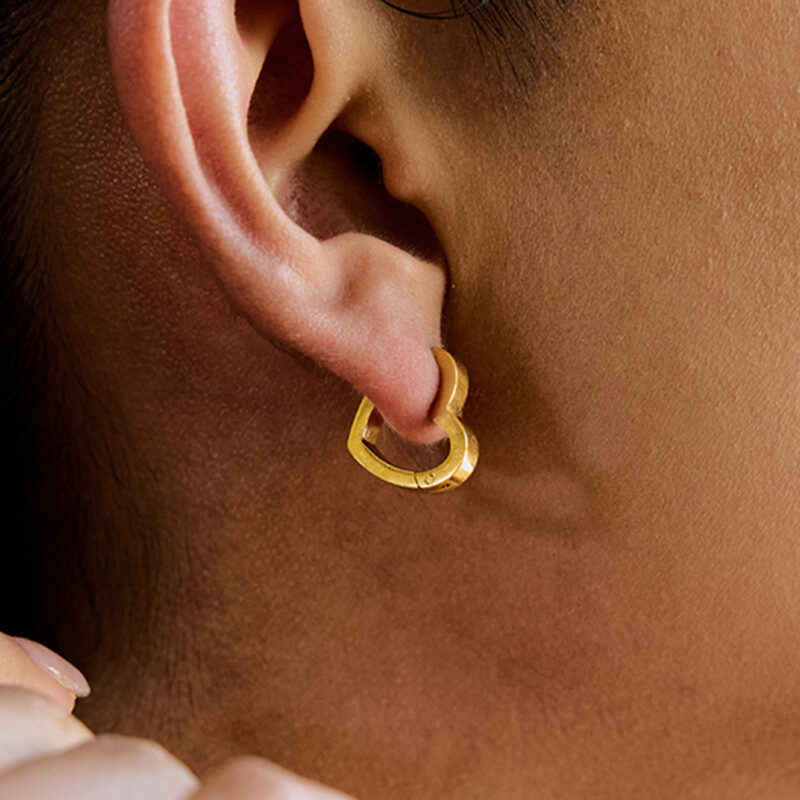 Classic Gold Hollow Polished Heart Earrings - Image 3