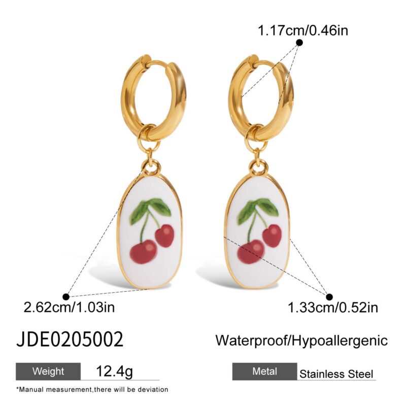 Romantic Gold Enamel Cherry Dangle Earrings - Image 6
