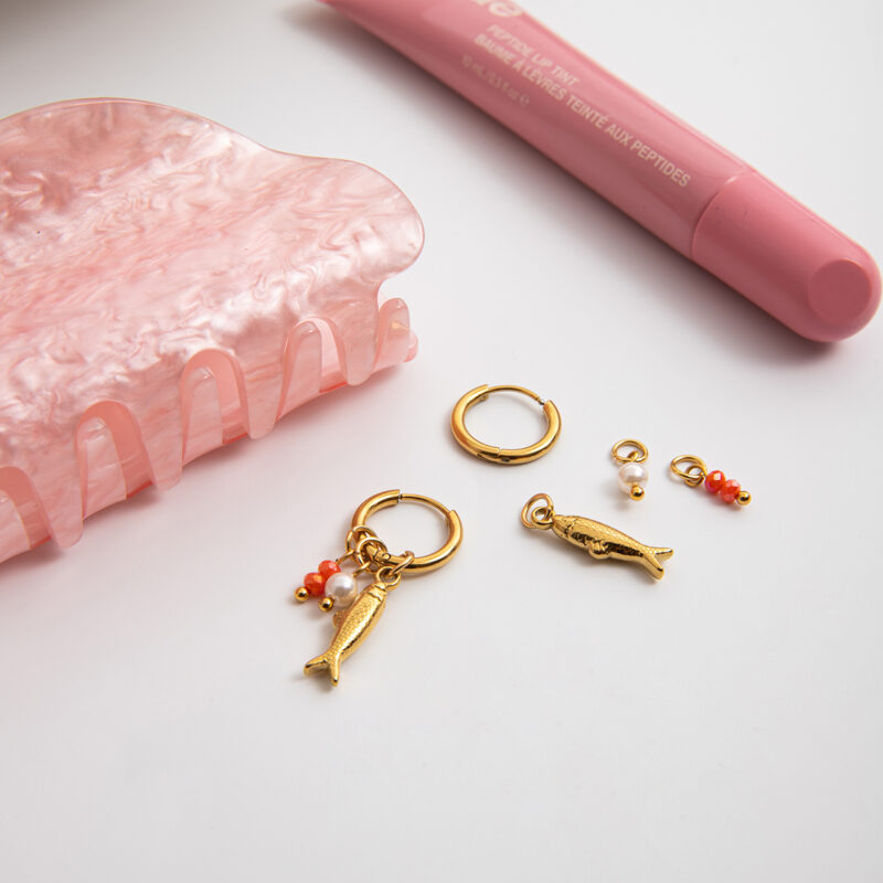 Crystal Pearl Fish Charm Drop Earrings - Image 4