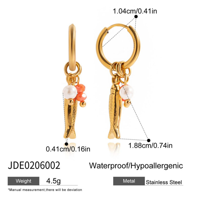 Crystal Pearl Fish Charm Drop Earrings - Image 6