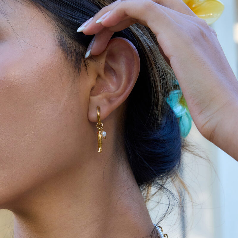 Crystal Pearl Fish Charm Drop Earrings - Image 3