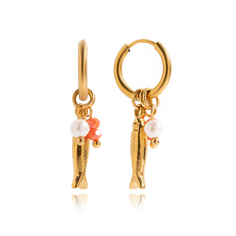 Crystal Pearl Fish Charm Drop Earrings