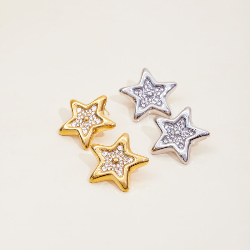 Unique White Gold Rhinestone Star Meteor Earrings - Image 4