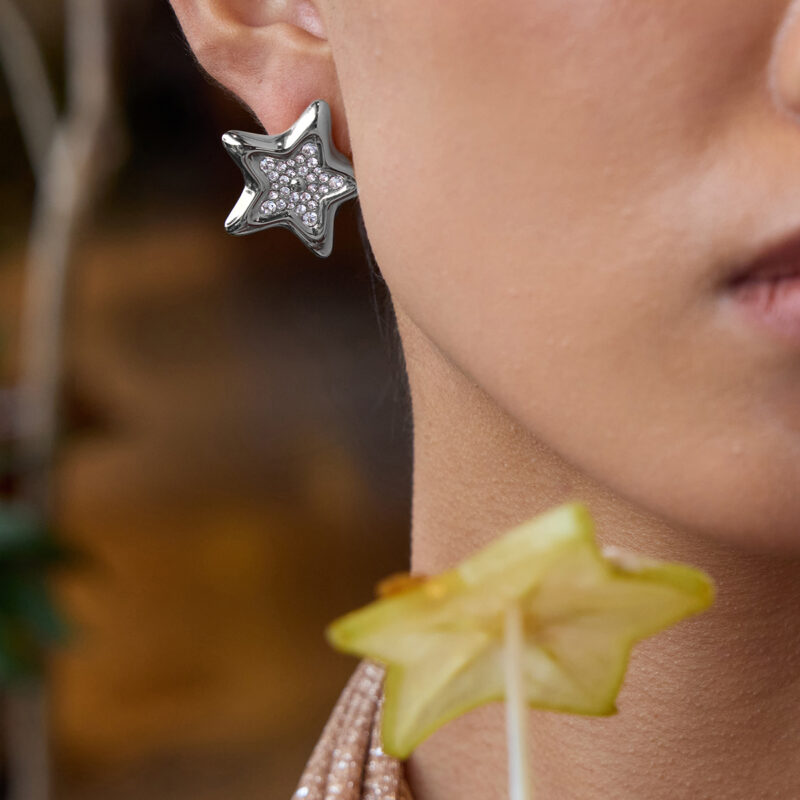 Unique White Gold Rhinestone Star Meteor Earrings - Image 2