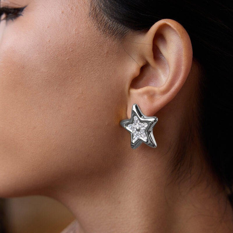 Unique White Gold Rhinestone Star Meteor Earrings - Image 3
