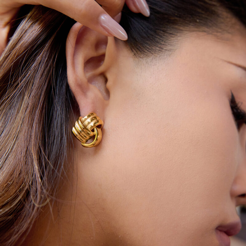 Triple Twisted Gold Rope Earrings - Image 2