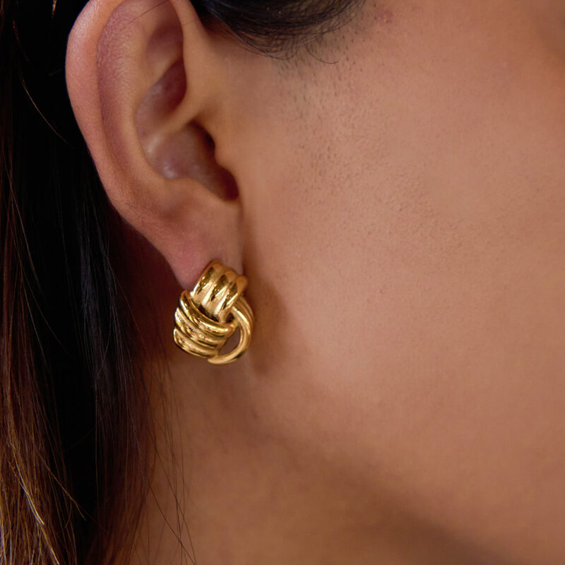 Triple Twisted Gold Rope Earrings - Image 3