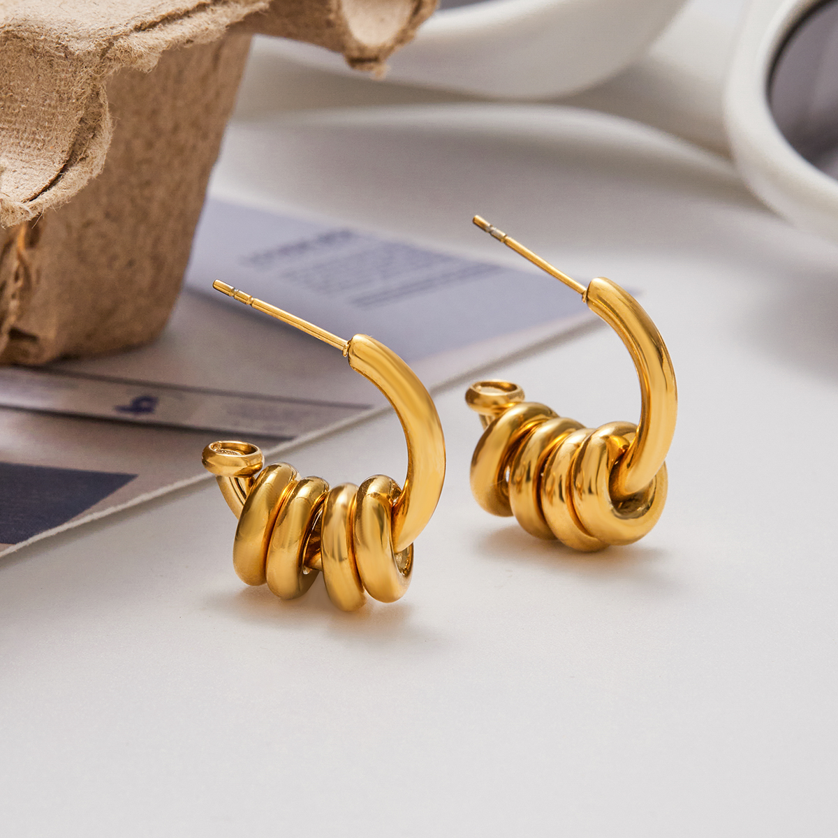 Gold Multi Hoop C Shape Hollow Earrings - Image 4