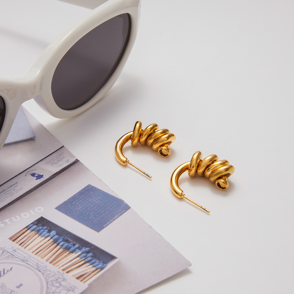 Gold Multi Hoop C Shape Hollow Earrings - Image 5