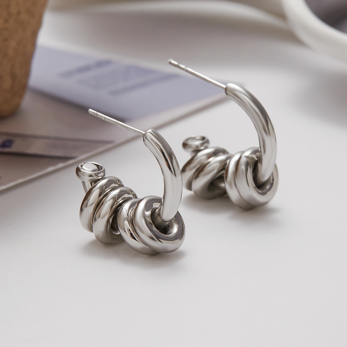 Steel Color Multi Hoop C Shape Hollow Earrings - Image 4