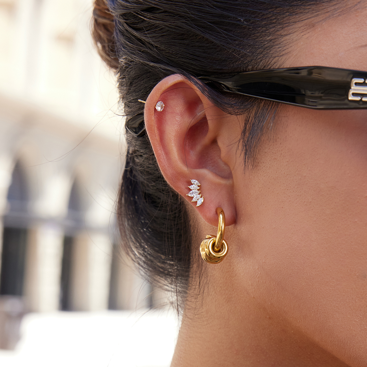 Gold Multi Hoop C Shape Hollow Earrings - Image 3