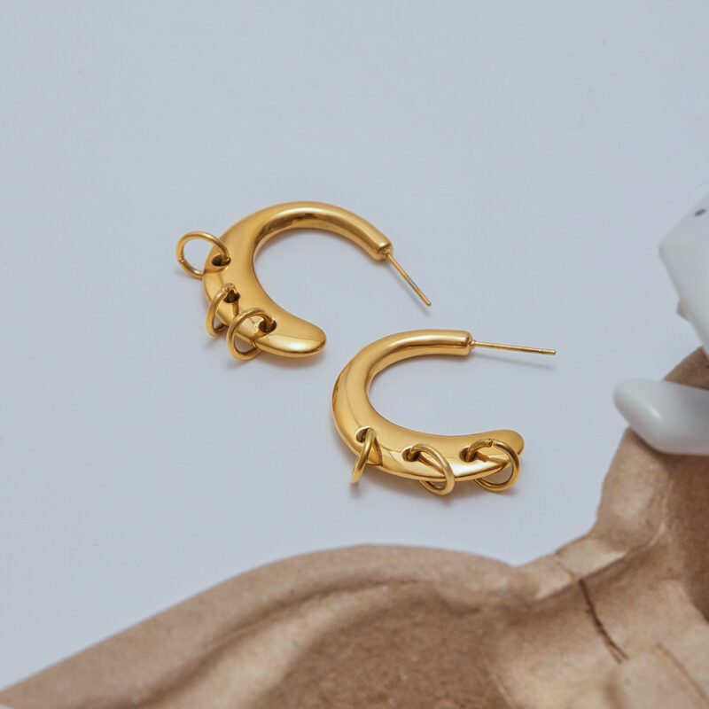 Gold Hoop Earrings with Clicker Clasp - Image 5