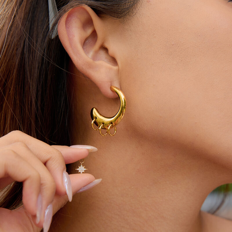 Gold Hoop Earrings with Clicker Clasp - Image 3