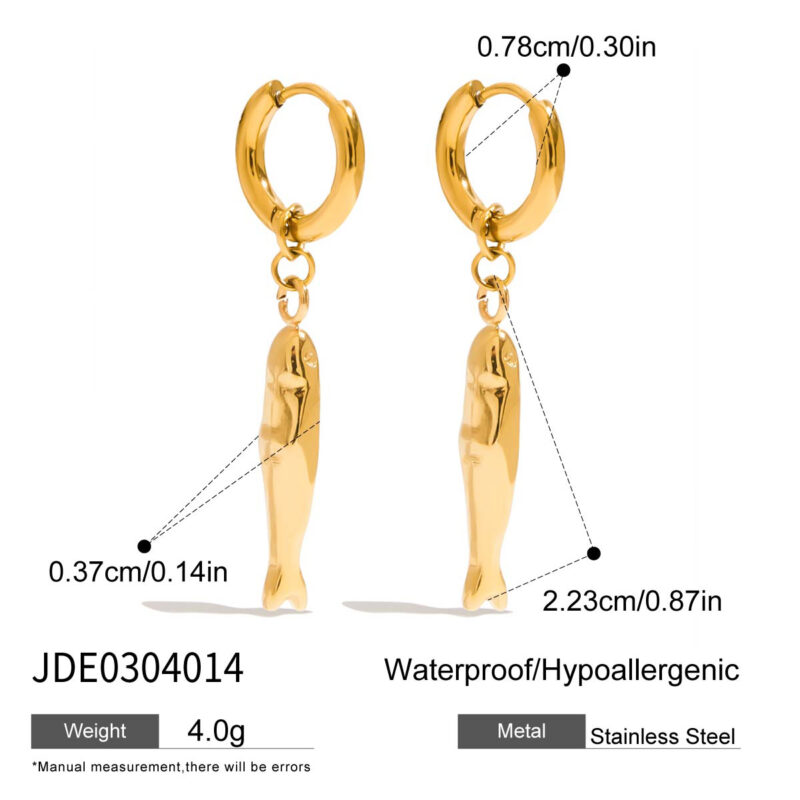 Gold Small Fish Pendant Earrings - Image 5
