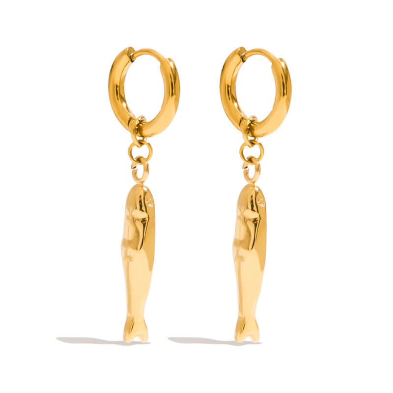 Gold Small Fish Pendant Earrings