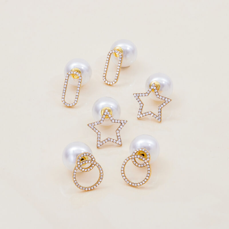 Hollow Star Pearl Earrings Gold Stainless Steel - Image 3