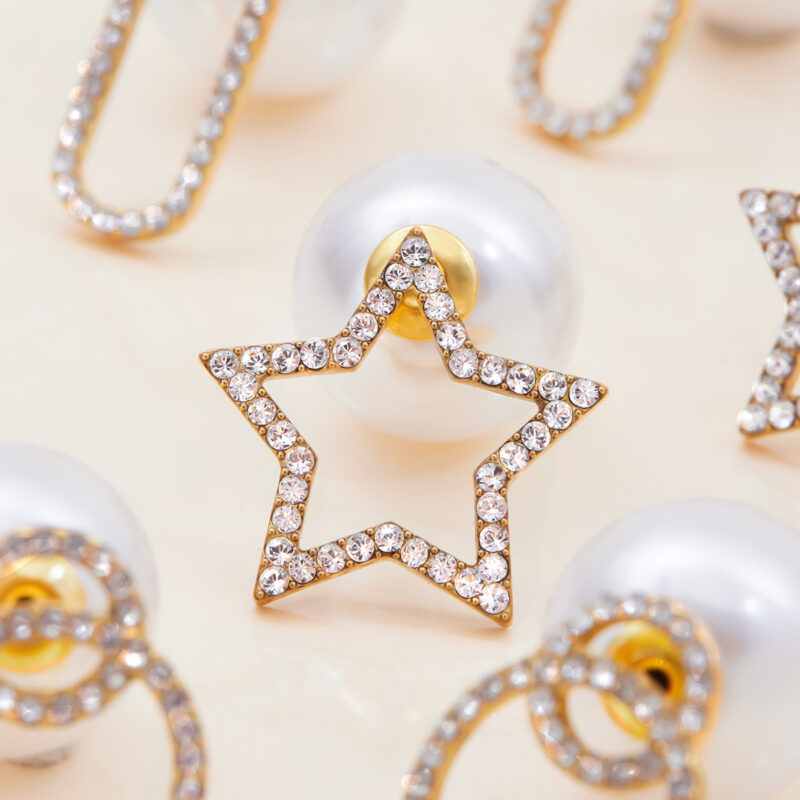 Hollow Star Pearl Earrings Gold Stainless Steel - Image 4