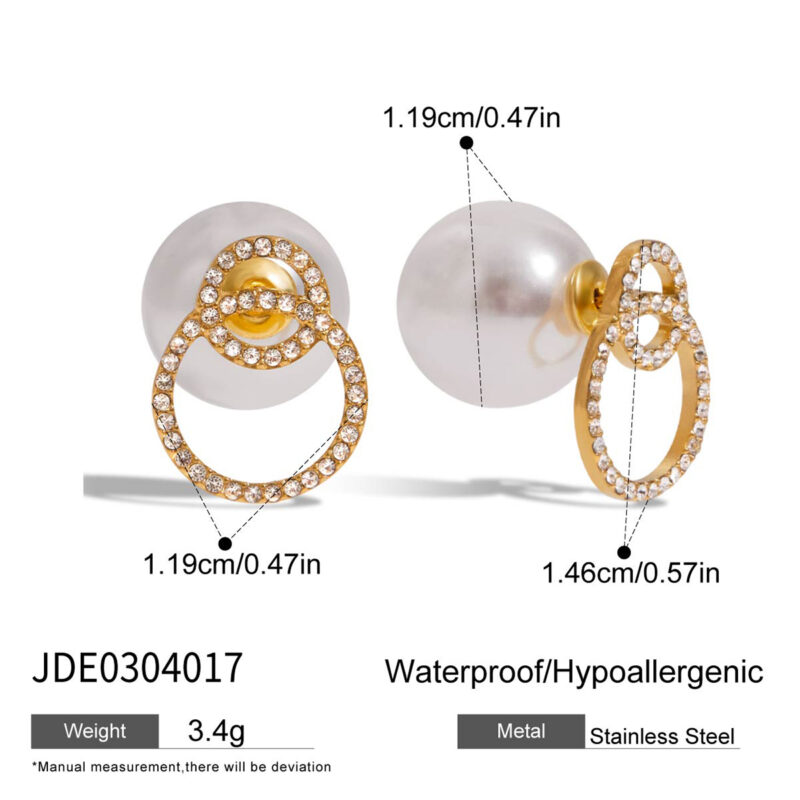 Gold White Zirconia ABS Pearl Front Back Earrings - Image 5