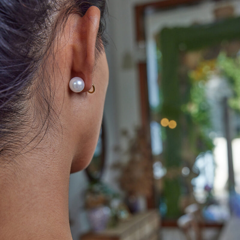 Gold White Zirconia ABS Pearl Front Back Earrings - Image 2
