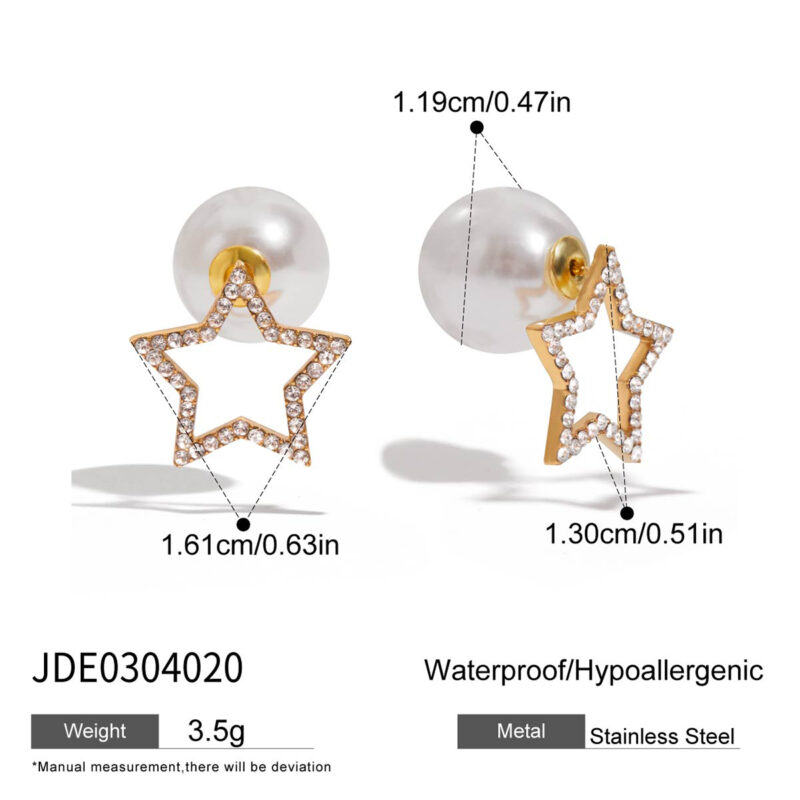 Hollow Star Pearl Earrings Gold Stainless Steel - Image 5