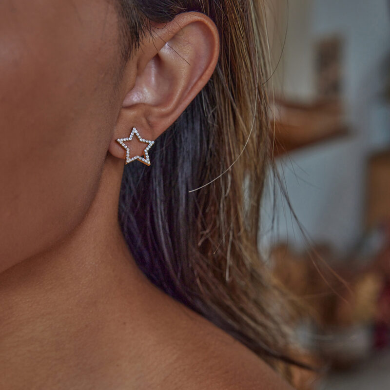 Hollow Star Pearl Earrings Gold Stainless Steel - Image 2