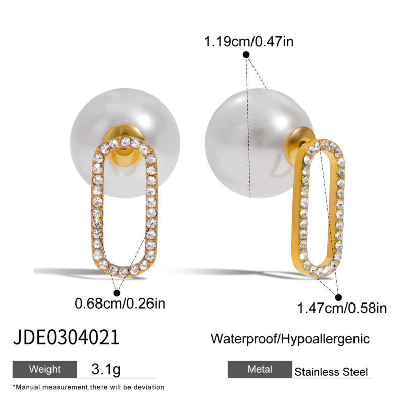 Hollow Oval Pearl Earrings Gold Stainless Steel - Image 5