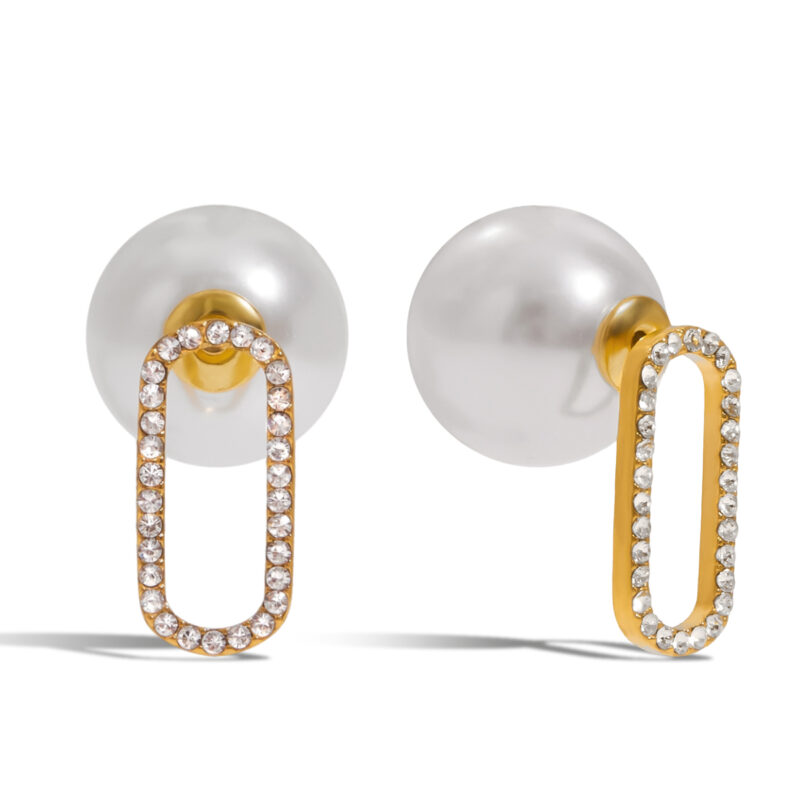 Hollow Oval Pearl Earrings Gold Stainless Steel