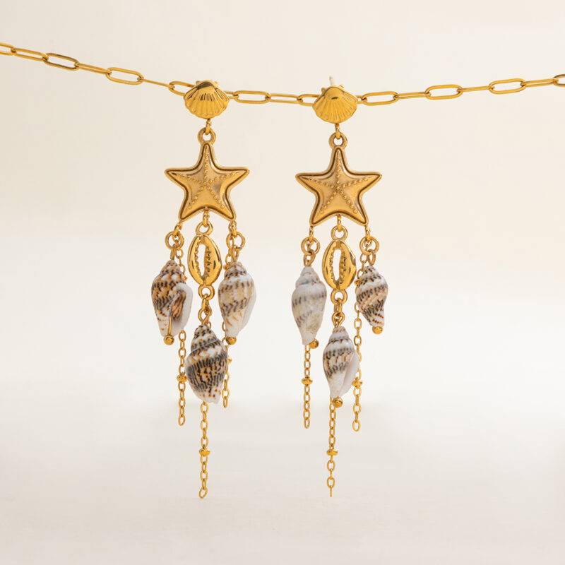 Shell Tassel Earrings Starfish Boho Gold Jewelry - Image 2