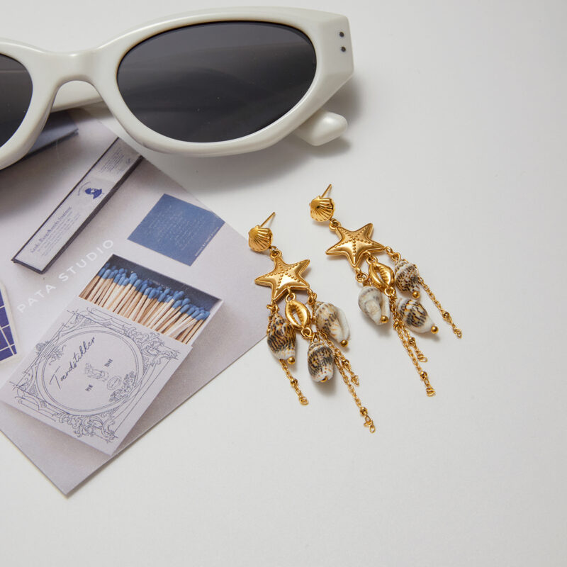 Shell Tassel Earrings Starfish Boho Gold Jewelry - Image 3