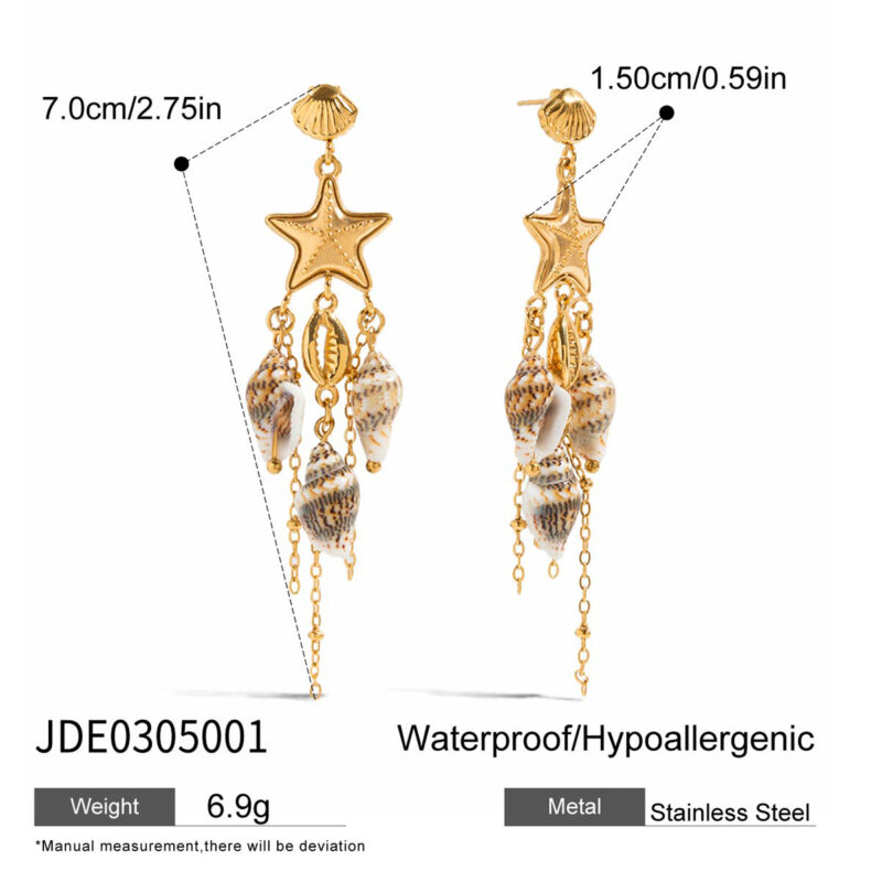 Shell Tassel Earrings Starfish Boho Gold Jewelry - Image 4