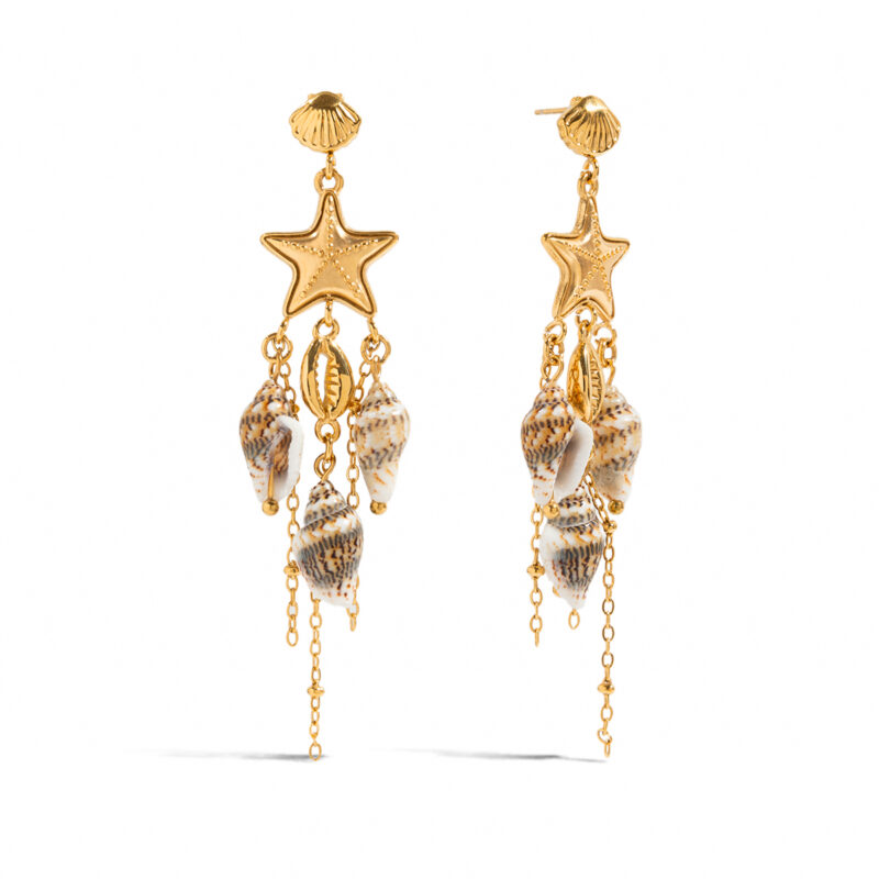 Shell Tassel Earrings Starfish Boho Gold Jewelry