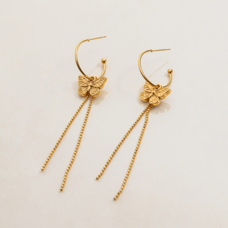 Butterfly Tassel Hoop Earrings Boho Gold Jewelry - Image 4