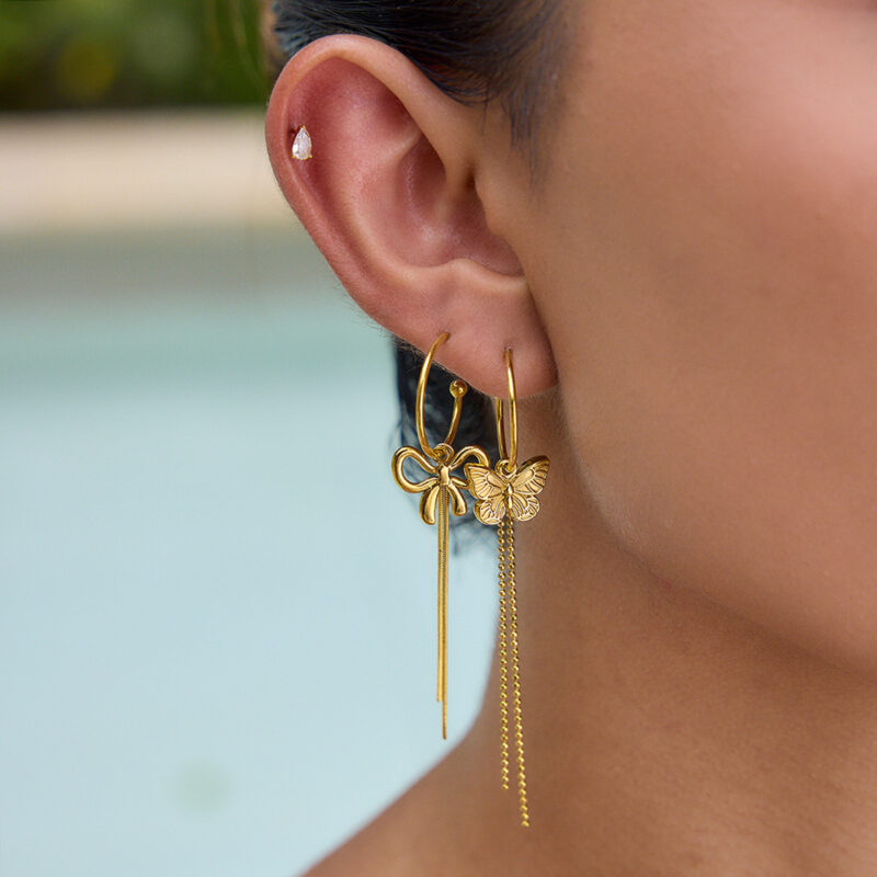 Butterfly Tassel Hoop Earrings Boho Gold Jewelry - Image 2