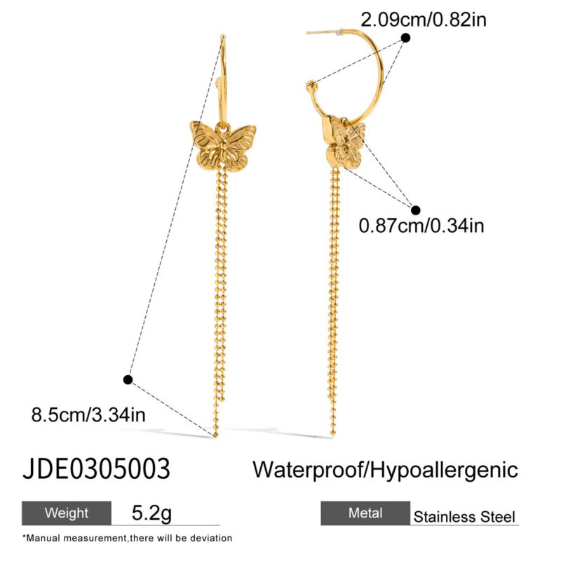 Butterfly Tassel Hoop Earrings Boho Gold Jewelry - Image 5