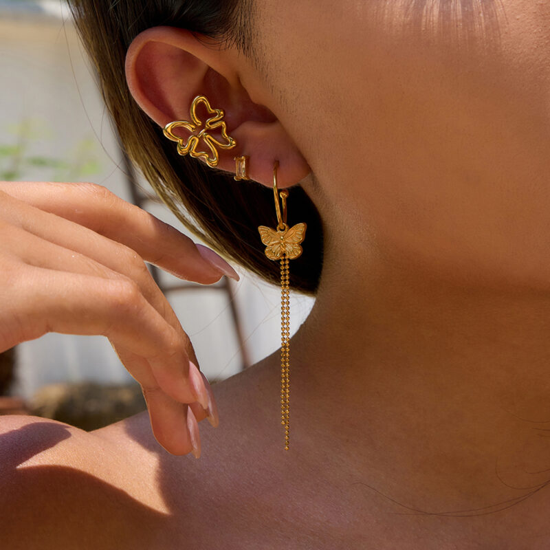 Bow Tassel Hoop Earrings Boho Gold Jewelry - Image 3