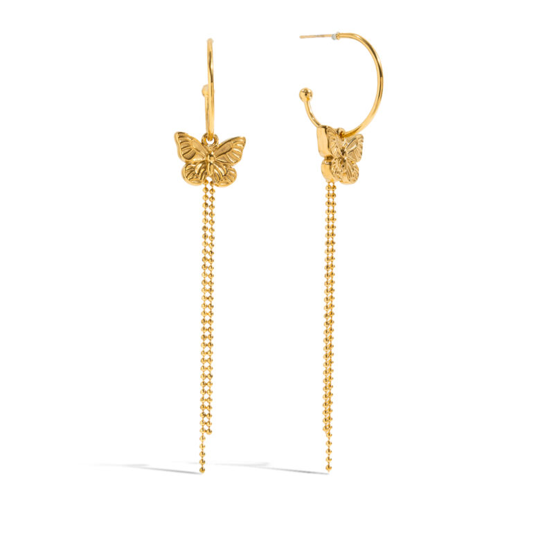 Butterfly Tassel Hoop Earrings Boho Gold Jewelry
