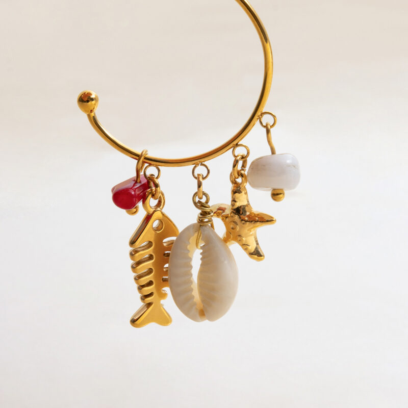 Fishbone Coral Shell Tassel Earrings Boho Gold - Image 3