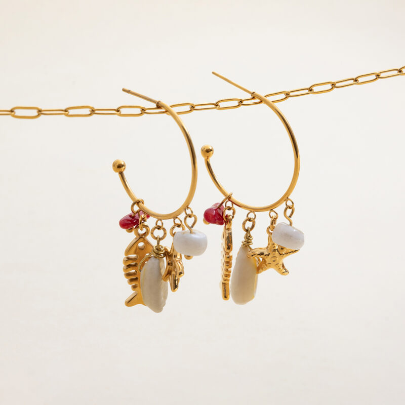 Fishbone Coral Shell Tassel Earrings Boho Gold - Image 4