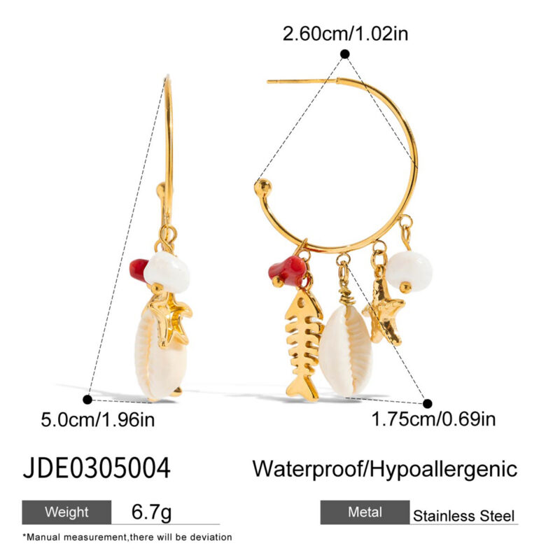 Fishbone Coral Shell Tassel Earrings Boho Gold - Image 5