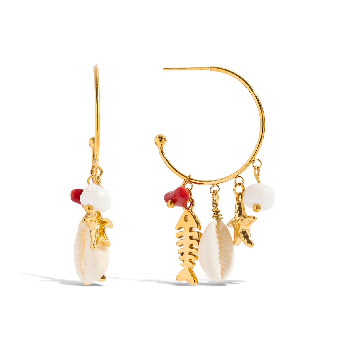 Fishbone Coral Shell Tassel Earrings Boho Gold