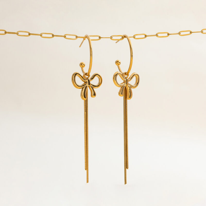 Bow Tassel Hoop Earrings Boho Gold Jewelry - Image 4