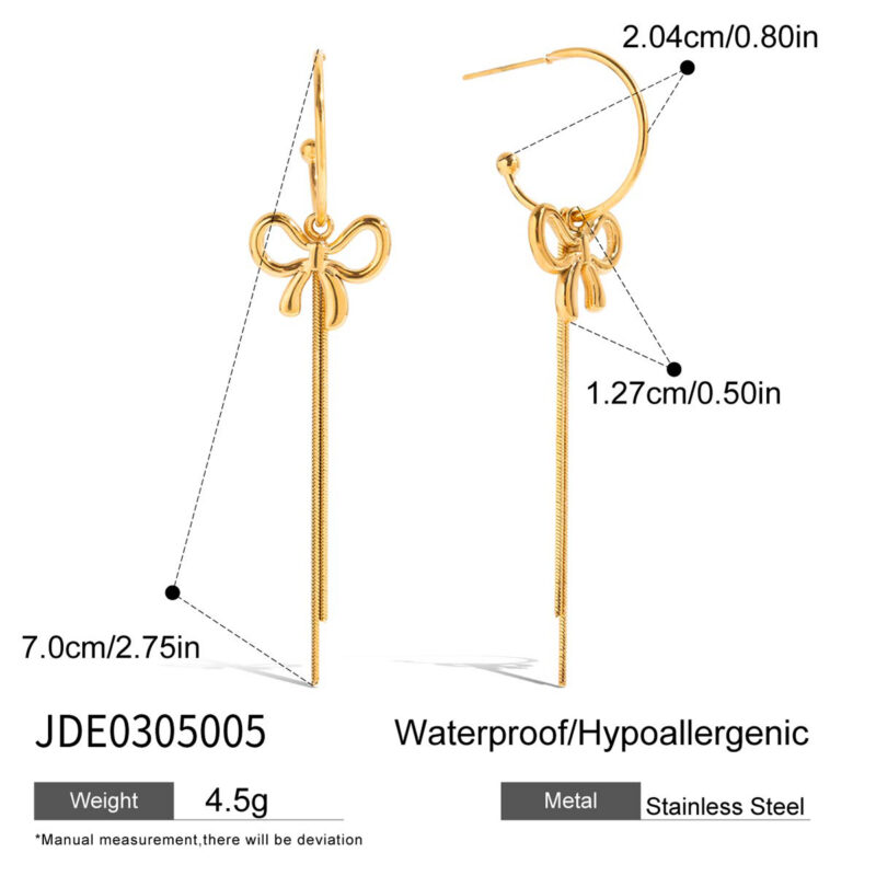 Bow Tassel Hoop Earrings Boho Gold Jewelry - Image 5
