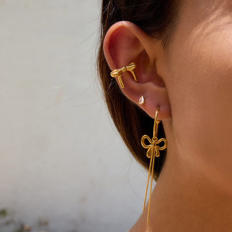 Bow Tassel Hoop Earrings Boho Gold Jewelry - Image 2
