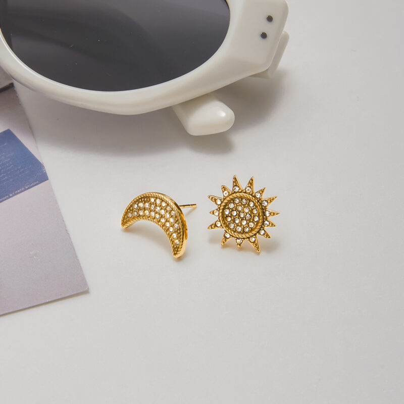 Sun Moon Crystal Earrings Gold Stainless Steel - Image 5