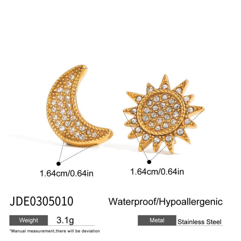Sun Moon Crystal Earrings Gold Stainless Steel - Image 6