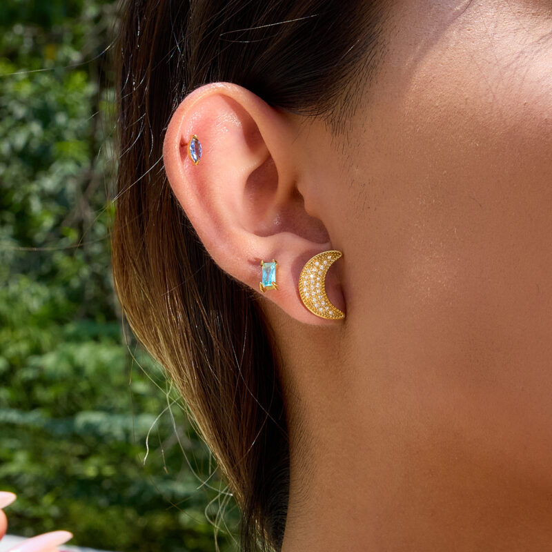 Sun Moon Crystal Earrings Gold Stainless Steel - Image 2