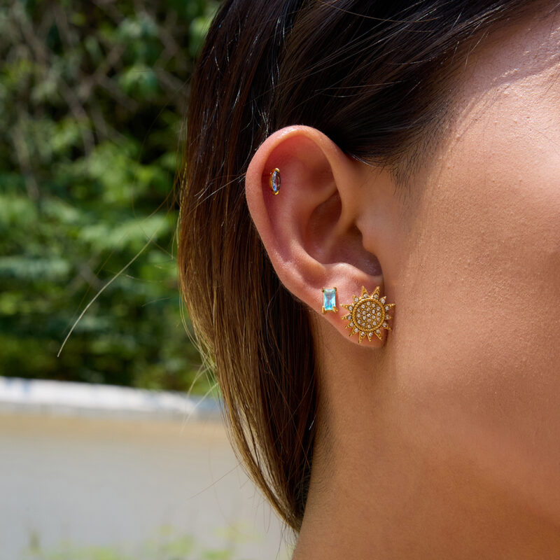 Sun Moon Crystal Earrings Gold Stainless Steel - Image 3