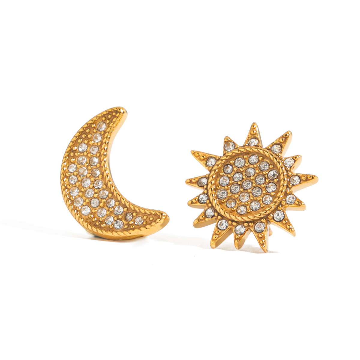 Sun Moon Crystal Earrings Gold Stainless Steel
