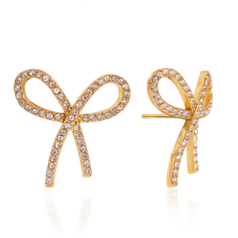 18K Gold CZ Crystal Bow Earrings