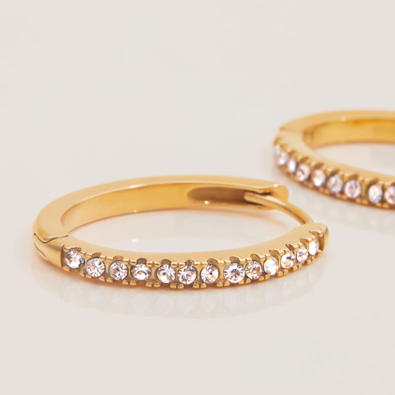 18K Gold CZ Crystal O-Shaped Hoop Earrings - Image 4